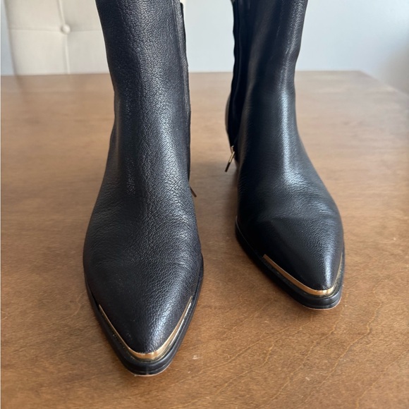 Dolce Vita Shoes - Dolce Vita Black Leather Pointed Toe Heeled Boots with Gold Trim